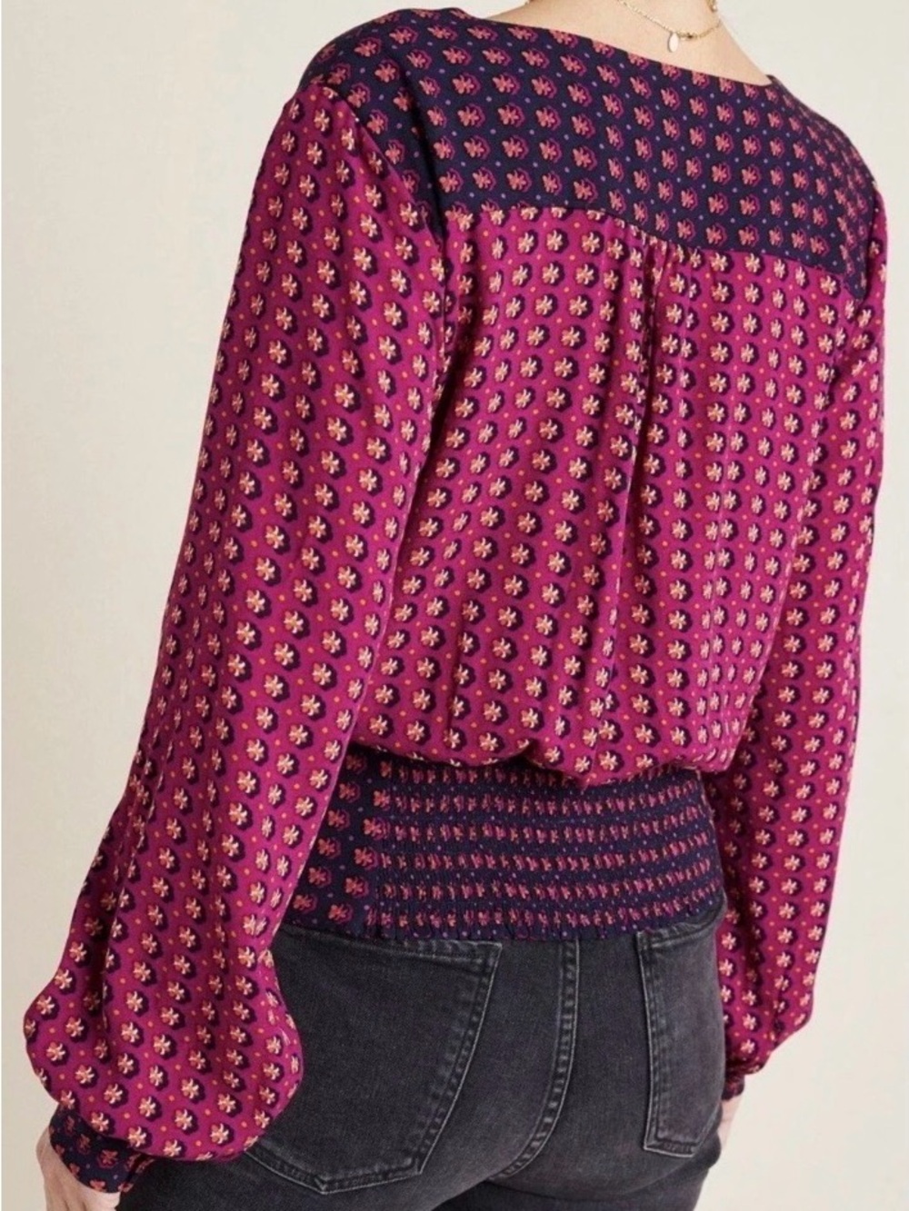 Anthropologie Maeve Lisa Puff Sleeve Faux Wrap Blouse - Picture 5 of 16